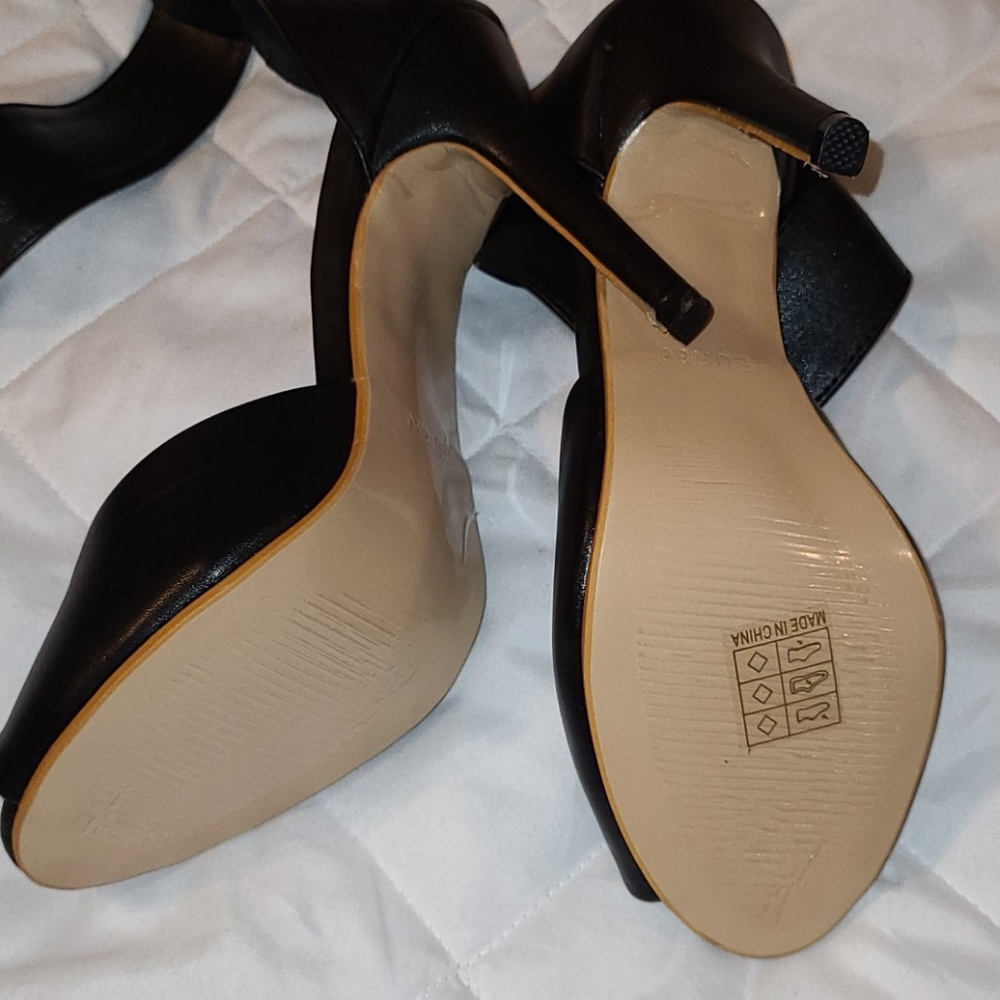 Women's Black Peep Toe Stiletto Heeled Pumps - Picture 6 of 8